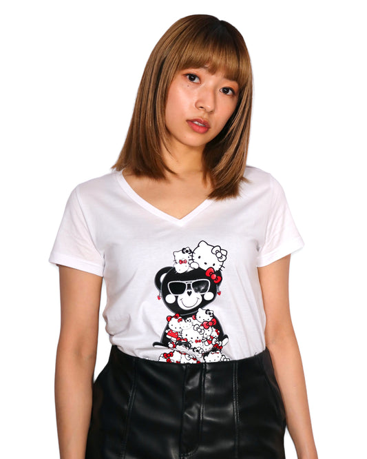 白バック白チャーミーラブスハローキティtシャツ